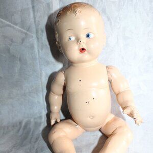 Vintage Composite Jointed Side Glancing Open Mouth 10.5" Baby Doll